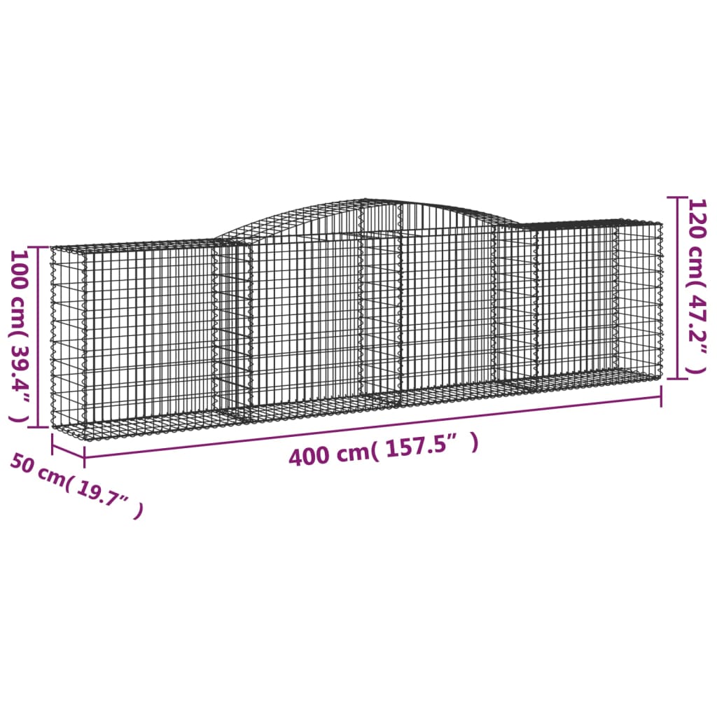 vidaXL Arched Gabion Baskets 5 pcs 157.5"x19.7"x39.4"/47.2" Galvanized Iron